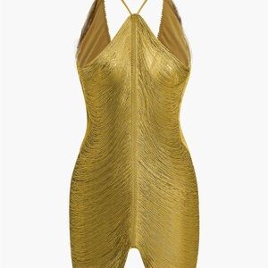 Gold Ruched Halter Bodycon Mini Dress